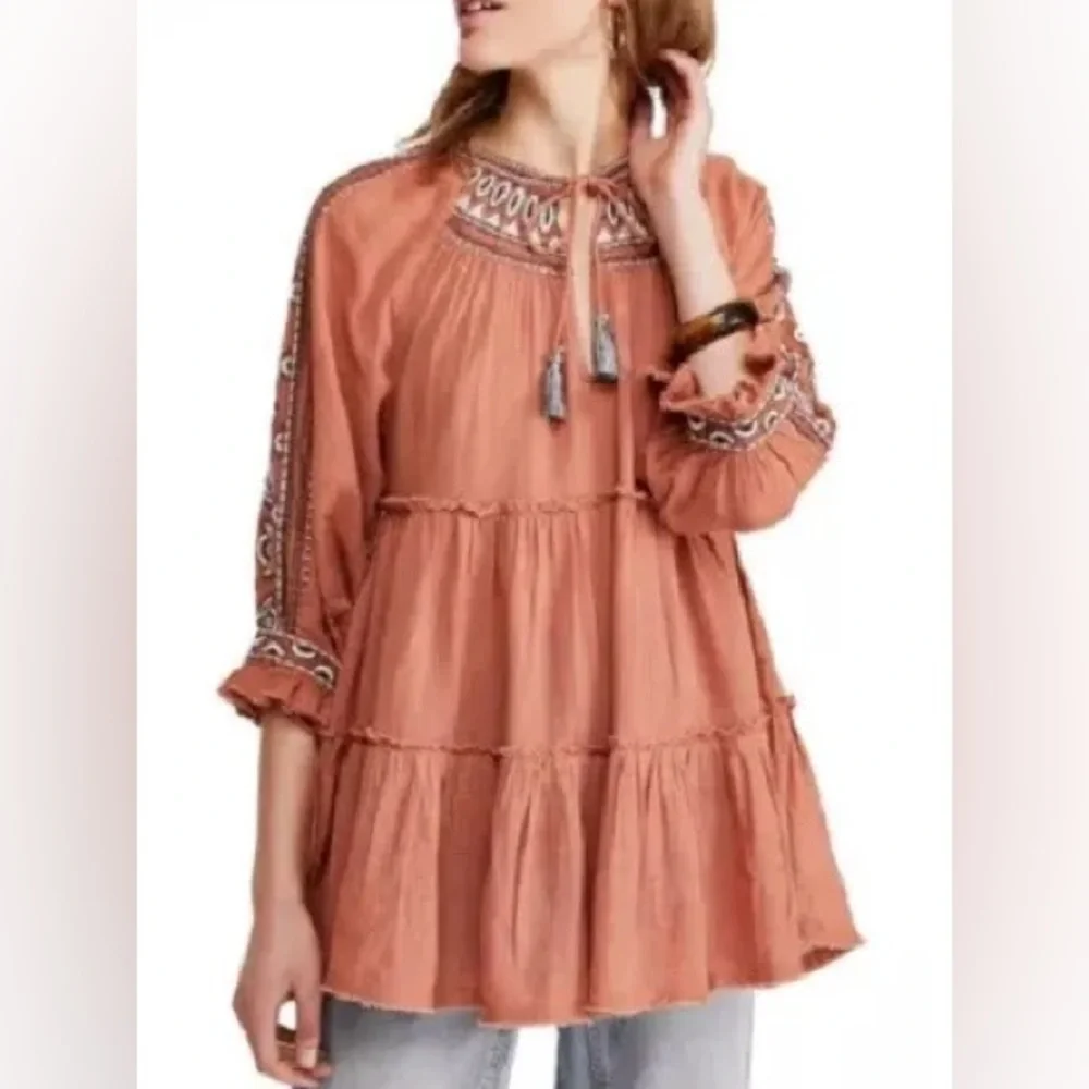 Free People Dream Weaver V-Neck Embroidered Tunic
